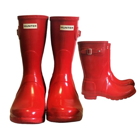 Hunter Shoes - Hunter Original Short Red Gloss Rain Boot Rainboots Women’s Size 10 Waterproof